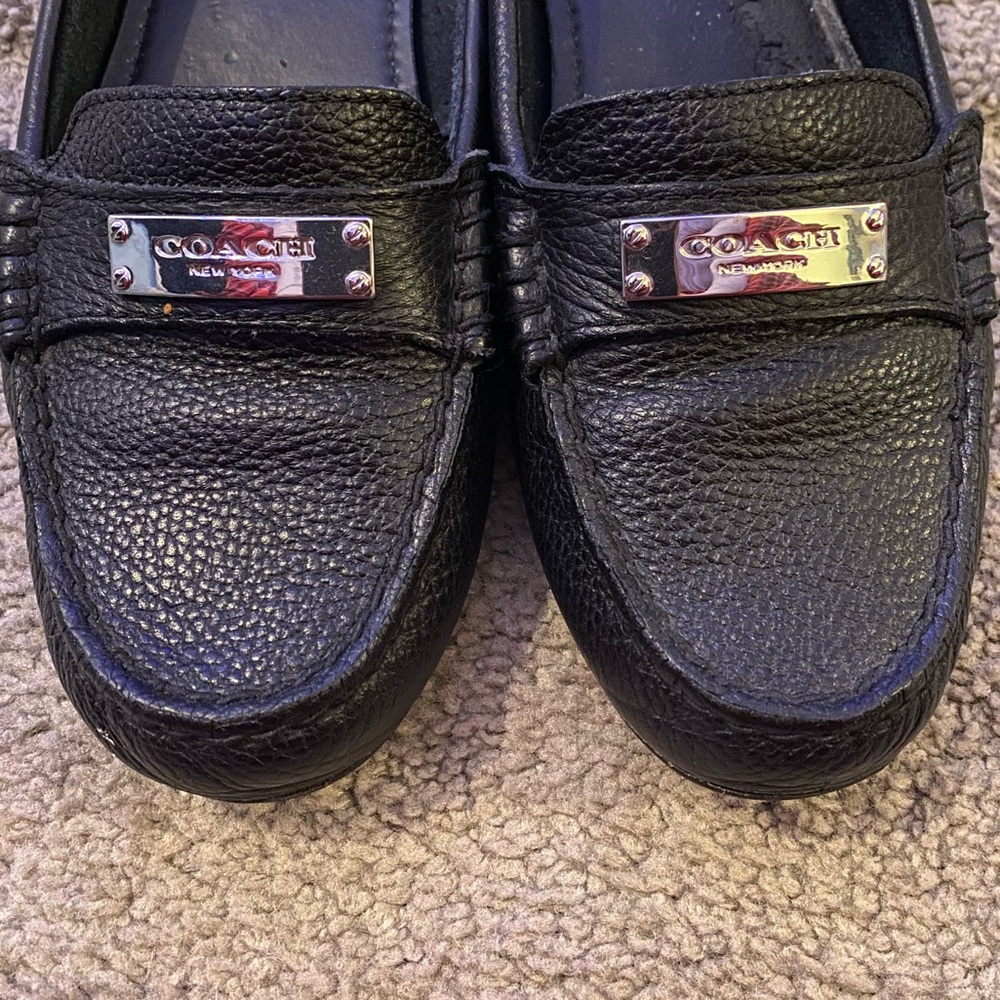 *COACH* Fredrica Pebbled Leather Black Flat Driving Loafers